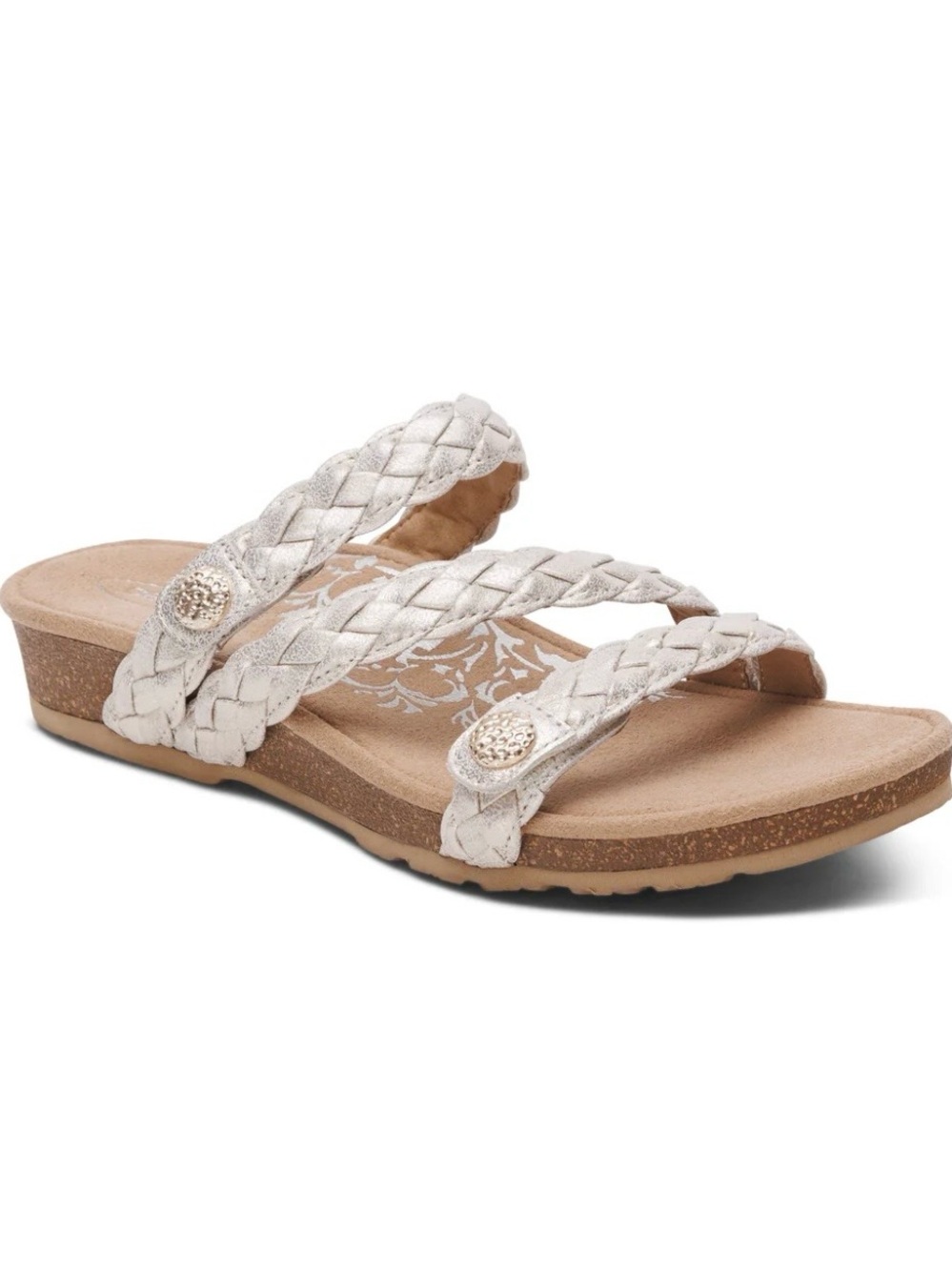 NWT Aetrex Josie Braided Triple-Strap Adjustable Size 9 Champagne Women Sandals - Picture 3 of 9